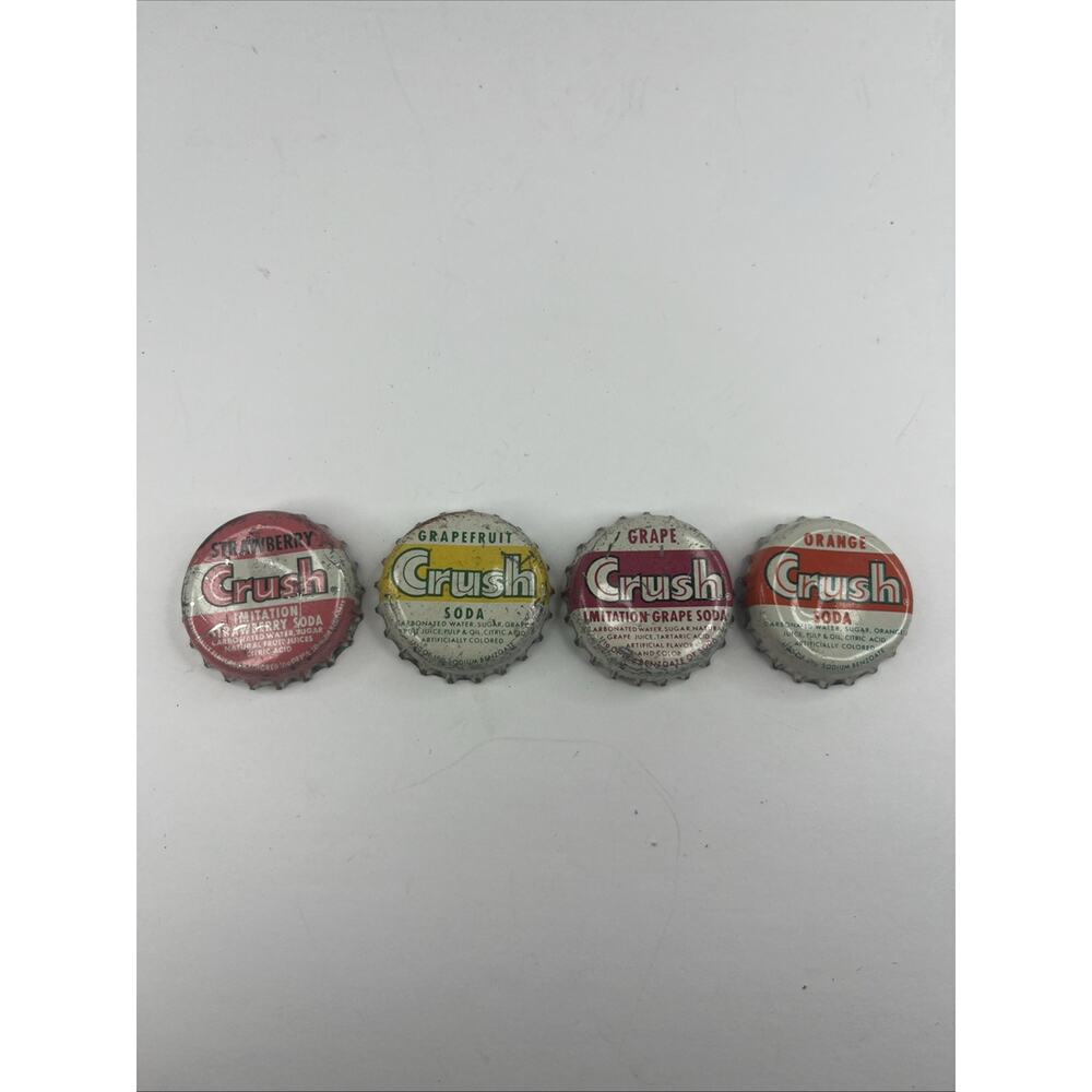 4 Rare Vintage Imitation Orange Grape Strawberry Grapefruit Soda Pop Cork Caps